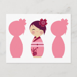 Kokeshi Sakura Silhouetten Postkarte