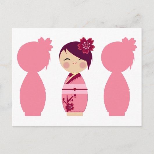 Kokeshi Sakura Silhouetten Postkarte (Vorderseite)