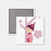 Kokeshi Sakura und Cherry Tree Magnet (Vorderseite/Rückseite)