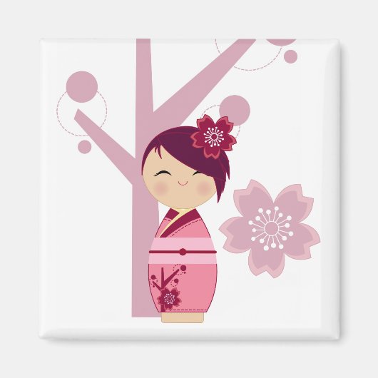 Kokeshi Sakura und Cherry Tree Magnet (Vorne)
