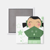Kokeshi Star Square Magnet (Vorderseite/Rückseite)