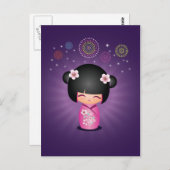 Kokeshi Süsse Fireworks Postcard Postkarte (Vorne/Hinten)