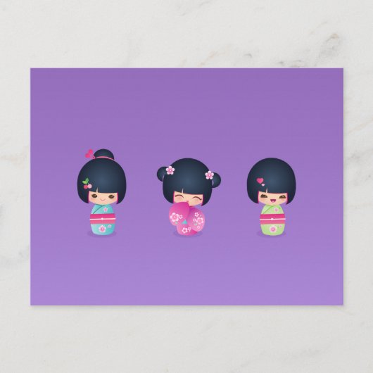 Kokeshi Three Postcard Postkarte (Vorderseite)