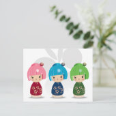 Kokeshi Triplets Postcard Postkarte (Stehend Vorderseite)