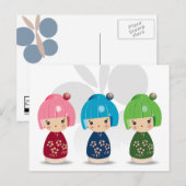 Kokeshi Triplets Postcard Postkarte (Vorne/Hinten)
