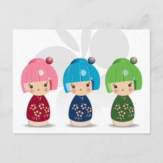 Kokeshi Triplets Postcard Postkarte (Vorderseite)