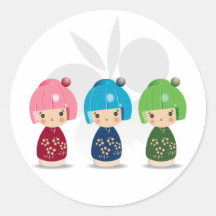 Kokeshi Triplets Sticker