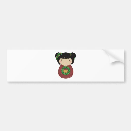Kokeshi WeihnachtsKranz Autoaufkleber (Vorne)