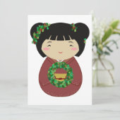 Kokeshi WeihnachtsKranz Einladung (Stehend Vorderseite)