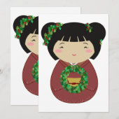 Kokeshi WeihnachtsKranz Einladung (Vorne/Hinten)