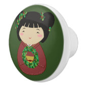 Kokeshi WeihnachtsKranz Keramikknauf (Rechts)