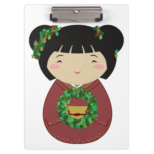 Kokeshi WeihnachtsKranz Klemmbrett (Vorderseite)