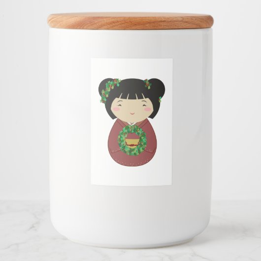 Kokeshi WeihnachtsKranz Lebensmitteletikett (Vorderseite)