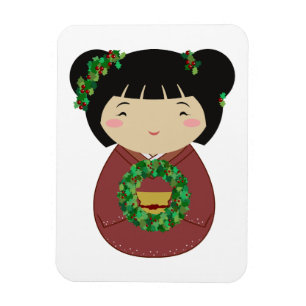 Kokeshi WeihnachtsKranz Magnet