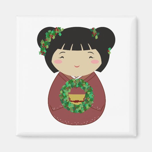 Kokeshi WeihnachtsKranz Magnet (Vorne)