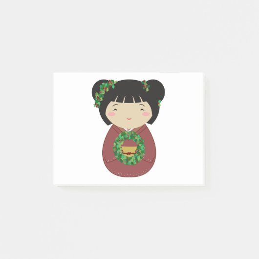 Kokeshi WeihnachtsKranz Post-it Klebezettel (Vorderseite)