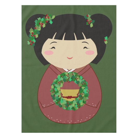 Kokeshi WeihnachtsKranz Tischdecke (Vorderseite)