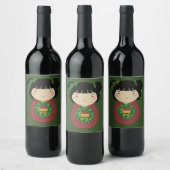Kokeshi WeihnachtsKranz Weinetikett (Flaschen)
