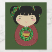 Kokeshi WeihnachtsKranz Weinetikett (Einzelnes Label)
