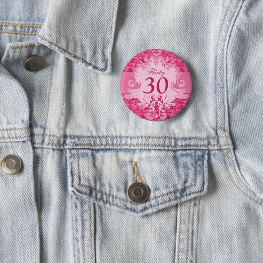 "Kokett 30" Damast Elefant rosa Taste/Abzeichen Button (Beispiel)