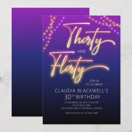 Kokett 30. Geburtstag Einladung (Vorne/Hinten)