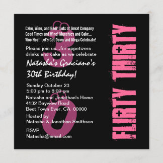 Kokett 30 Geburtstag Schwarz-weißer PInk-Template Einladung