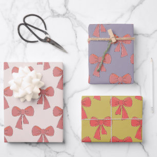 Kokett rosa handgezeichnetes Bogenmuster Geschenkpapier Set