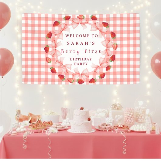 Kokette Berry erster Geburtstag Rot Gingham Banner