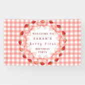 Kokette Berry erster Geburtstag Rot Gingham Banner (Horizontal)