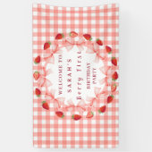 Kokette Berry erster Geburtstag Rot Gingham Banner (Vertikal)