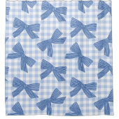 Kokette blaue Gingham und Schleifen Duschvorhang (Vorderseite)