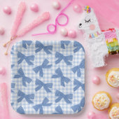 Kokette blaue Gingham und Schleifen Pappteller (Party)