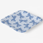 Kokette blaue Gingham und Schleifen Pappteller (Gewinkelt)