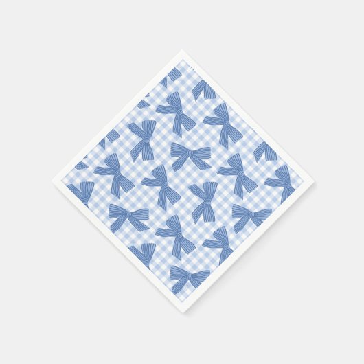 Kokette blaue Gingham und Schleifen Serviette (Ecke)