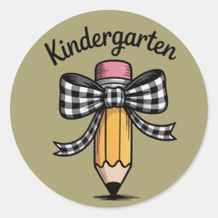 Kokette Bleistift-Schleife Kindergarten-Lehrerin S Runder Aufkleber