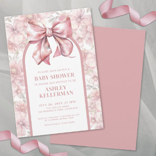Kokette Blumen-Schleife Rosa Mädchen-Baby-Party Einladung