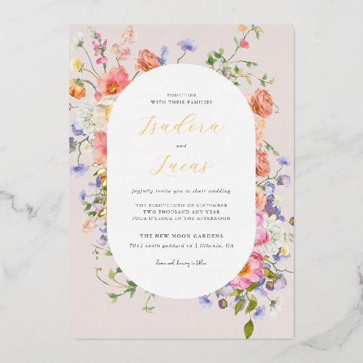 Kokette Blumenwiese | Sommerhochzeit Folieneinladung (Vorderseite)