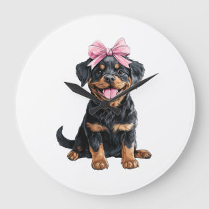 Kokette Bogen Rottweiler Hundemutter Mädchen Rosa Große Wanduhr