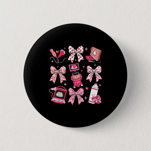 Kokette Bogen Sonographer Valentinstag Ultraschall Button (Vorderseite)