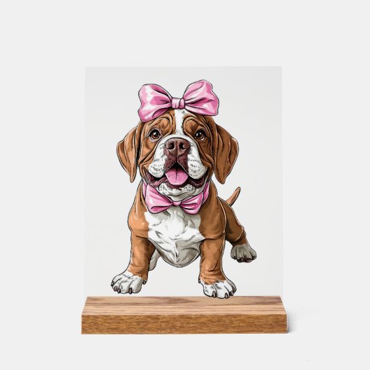 Kokette Bogenmastiff-Hundemutter Mädchen Rosa Acrylschild (Vorderseite)