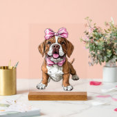 Kokette Bogenmastiff-Hundemutter Mädchen Rosa Acrylschild (Hochzeit)