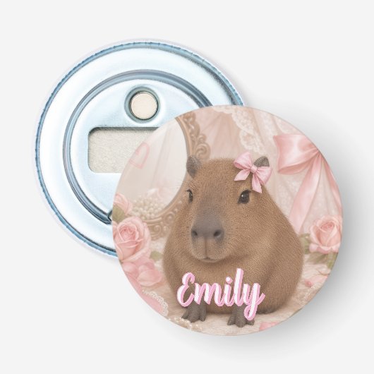 Kokette Capybara rosa Schleife Flaschenöffner (Vorderseite)