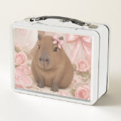 Kokette Capybara rosa Schleife Metall Brotdose (Rückseite)