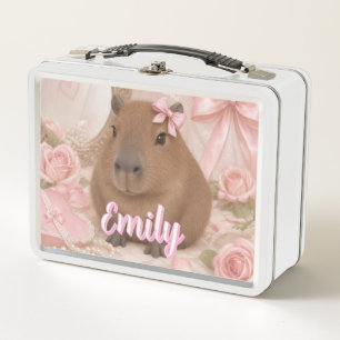Kokette Capybara rosa Schleife Metall Brotdose
