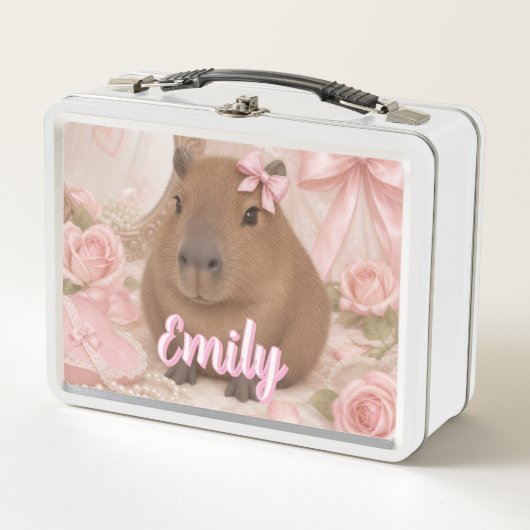 Kokette Capybara rosa Schleife Metall Brotdose (Vorderseite)