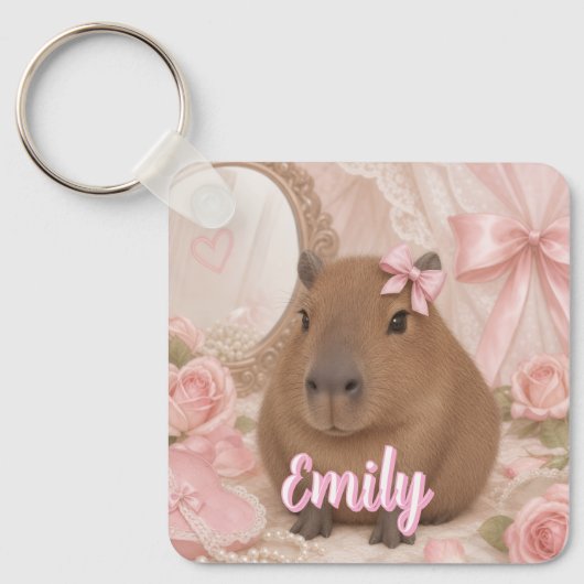 Kokette Capybara rosa Schleife Schlüsselanhänger (Vorderseite)
