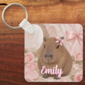 Kokette Capybara rosa Schleife Schlüsselanhänger (Vorderseite)