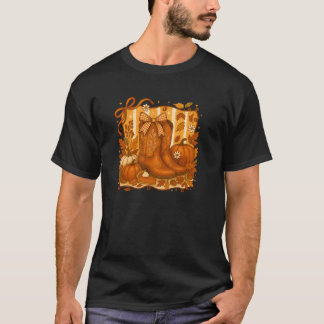 Kokette Cowboy-Stiefel Herbst Western Kürbis Dank T-Shirt