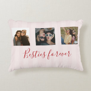Kokette Custom Besties Fotos Collage Rosa Streifen Dekokissen