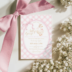 Kokette Dumme Gans Rosa Schleife Mädchen Baby-Part Einladung